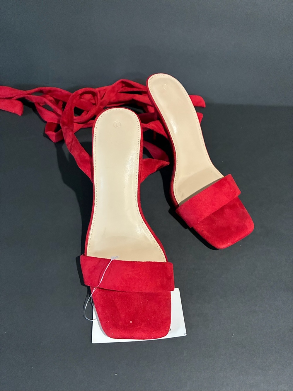 Red Suede Open-Toe Wrap Heels